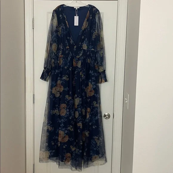 Baltic Born Layla Tulle Maxi Dress Blue + Golden Floral 2XL Long Sleeve New - Picture 4 of 9